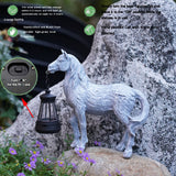 Grey Solar-Powered Horse Statue with LED Lantern ??Rustic Outdoor Garden Ornament - Front View