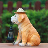 Solar-Powered Dog Statue with LED Lantern - Waterproof Outdoor Garden Light - Front View