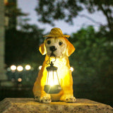 Solar-Powered Dog Statue with LED Lantern - Waterproof Outdoor Garden Light - Side View
