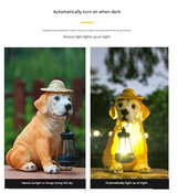 Solar-Powered Dog Statue with LED Lantern - Waterproof Outdoor Garden Light - Top-Down View