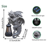 Solar-Powered Dragon Statue with LED Lantern - Gothic Outdoor Wall Hanging Decor - Front View