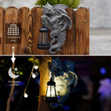 Solar-Powered Dragon Statue with LED Lantern - Gothic Outdoor Wall Hanging Decor - Side View