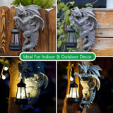 Solar-Powered Dragon Statue with LED Lantern - Gothic Outdoor Wall Hanging Decor - Top-Down View