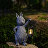 Solar-Powered Rabbit Statue with LED Lantern - Cute Garden & Lawn Decoration - Side View