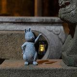 Green Solar-Powered Rabbit Statue with LED Lantern - Cute Garden & Lawn Decoration - Front View