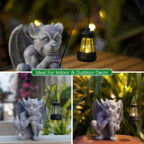 Solar-Powered Gargoyle Statue with LED Lantern – Gothic Outdoor Halloween Garden Decor - Front View