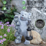Solar-Powered Welcome Bear Statue with LED Lantern - Outdoor Garden & Patio Decor - Side View