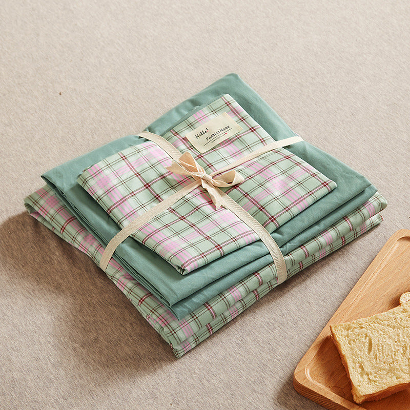 Green 4-Piece Cotton Bedding Set - Fits 1.5m/1.8m Beds (Duvet Cover 200x230cm, Bed Sheet 230x250cm)
