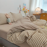 Yellow and Grey 4-Piece Cotton Bedding Set - Fits 1.5m/1.8m Beds (Duvet Cover 200x230cm, Bed Sheet 230x250cm) - Front View