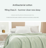 Blue Breathable Cotton Summer Quilt - Lightweight Cooling Blanket for Air-Conditioned Rooms - Front View