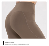 L Black High-Waist Seamless Yoga Leggings with Pockets - Ultra Soft & Quick-Dry Workout Tights - 45-Degree Angle