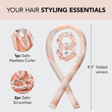2 Pcs Blue And Pink Smudge Satin Heatless Hair Curling Rod Set for Sleep-In Styling | No Heat Damage | Tie-Dye Design - Top-Down View