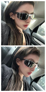 Brown Lenses With Brown Edges Trendy Curved Sunglasses - Cat Eye Design UV Protection Stylish Glare-Blocking Shades - Front View