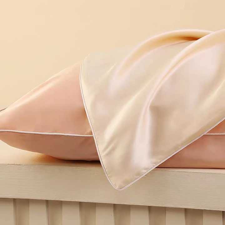 Champagne Gold Luxury Double-Sided Satin Silk Pillowcase ??Summer Cooling Polyester Pillow Cover Set(Without Pillow Core)