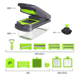 Black and white 14-Piece Multifunctional Vegetable Chopper and Slicer Set - Kitchen Cutting and Grating Tool - Rear View