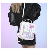 White Sweet Girl Creative Crossbody Bag with Telephone Design, PU Material, Lightweight and Unique - 45-Degree Angle