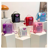 Black Sweet Girl Creative Crossbody Bag with Telephone Design, PU Material, Lightweight and Unique - 45-Degree Angle