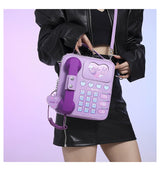 Purple Sweet Girl Creative Crossbody Bag with Telephone Design, PU Material, Lightweight and Unique - Rear View