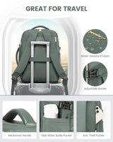 Bean Green 40L Large Capacity Travel Business Backpack with Expandable Compartments, Including 2 Toiletry Bags and Shoe Bag - Durable Oxford Fabric - Rear View