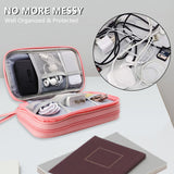 Pink Portable Digital Organizer Bag - Multifunctional Storage for Power Banks, Cables, and Accessories(Photography Props Not Included) - Front View