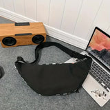 Black Patchwork Black and White Check Trendy Checkered Crossbody Bag - Color-Block Chest Bag for Men and Women, Lightweight Nylon Waist Bag - Rear View