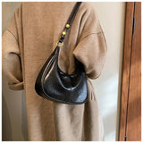 Black Vintage PU Leather Shoulder Bag - Women's Simple and Stylish Tote Bag for Commuting and Casual Use - Front View