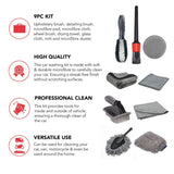 Type B 9-Piece Car Wash Tool Kit - Tire & Wheel Brushes, Wash Mitt, Microfiber Towels, and Wax Sponge Set - Side View