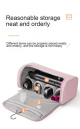 Black Portable PU Storage Bag for Hair Curlers, Hair Dryers, and Styling Tools(Hair dryers, etc. are shooting props and are not included in the product) - 45-Degree Angle
