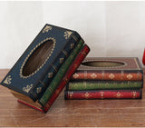1 piece Dark Red Vintage Wooden Tissue Box - Creative Book-Shaped Tissue Holder for Home and Restaurant - Top-Down View