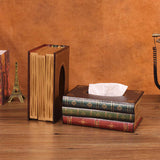 1 Piece Dark Yellow Vintage Wooden Tissue Box - Creative Book-Shaped Tissue Holder for Home and Restaurant - Side View