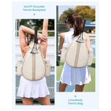 Off White Lightweight Waterproof Tennis Racket Backpack - Multifunction Sling and Backpack for Men and Women(The water cup racket is a shooting prop and is not included) - Side View