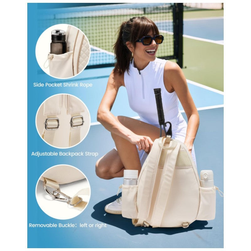 Beige Lightweight Waterproof Tennis Racket Backpack - Multifunction Sling and Backpack for Men and Women(The water cup racket is a shooting prop and