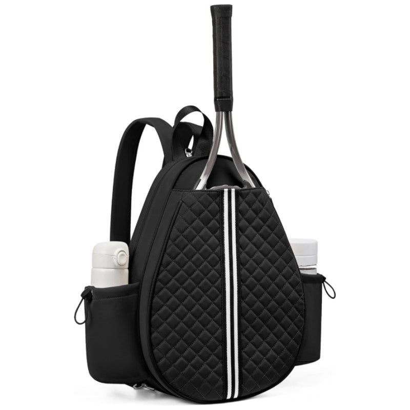 Black Lightweight Waterproof Tennis Racket Backpack - Multifunction Sling and Backpack for Men and Women(The water cup racket is a shooting prop and