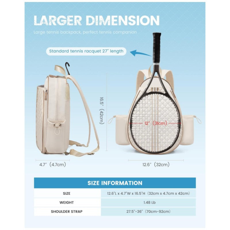 Black Lightweight Waterproof Tennis Racket Backpack - Multifunction Sling and Backpack for Men and Women(The water cup racket is a shooting prop and