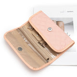 Pink Portable Travel Jewelry Organizer Roll - Foldable Jewelry Storage Pouch for Earrings, Rings, and Necklaces(Jewellery is a shooting prop and is not included) - Rear View