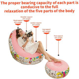 (Pink Graffiti)Portable Inflatable Sofa Chair with Ottoman - Waterproof Flocked Lazy Sofa for Camping and Home Use - 45-Degree Angle