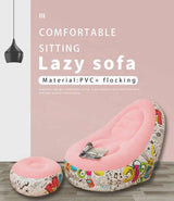 Blue Graffiti Portable Inflatable Sofa Chair with Ottoman - Waterproof Flocked Lazy Sofa for Camping and Home Use - Top-Down View