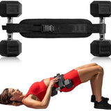 Black Portable Hip Thrust and Glute Training Belt - Adjustable Weightlifting Support Strap(Dumbbells not included) - Top-Down View