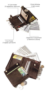 Brown Genuine Leather Tri-Fold Wallet - Fashionable Multi-Card Men's and Women's Wallet - Side View