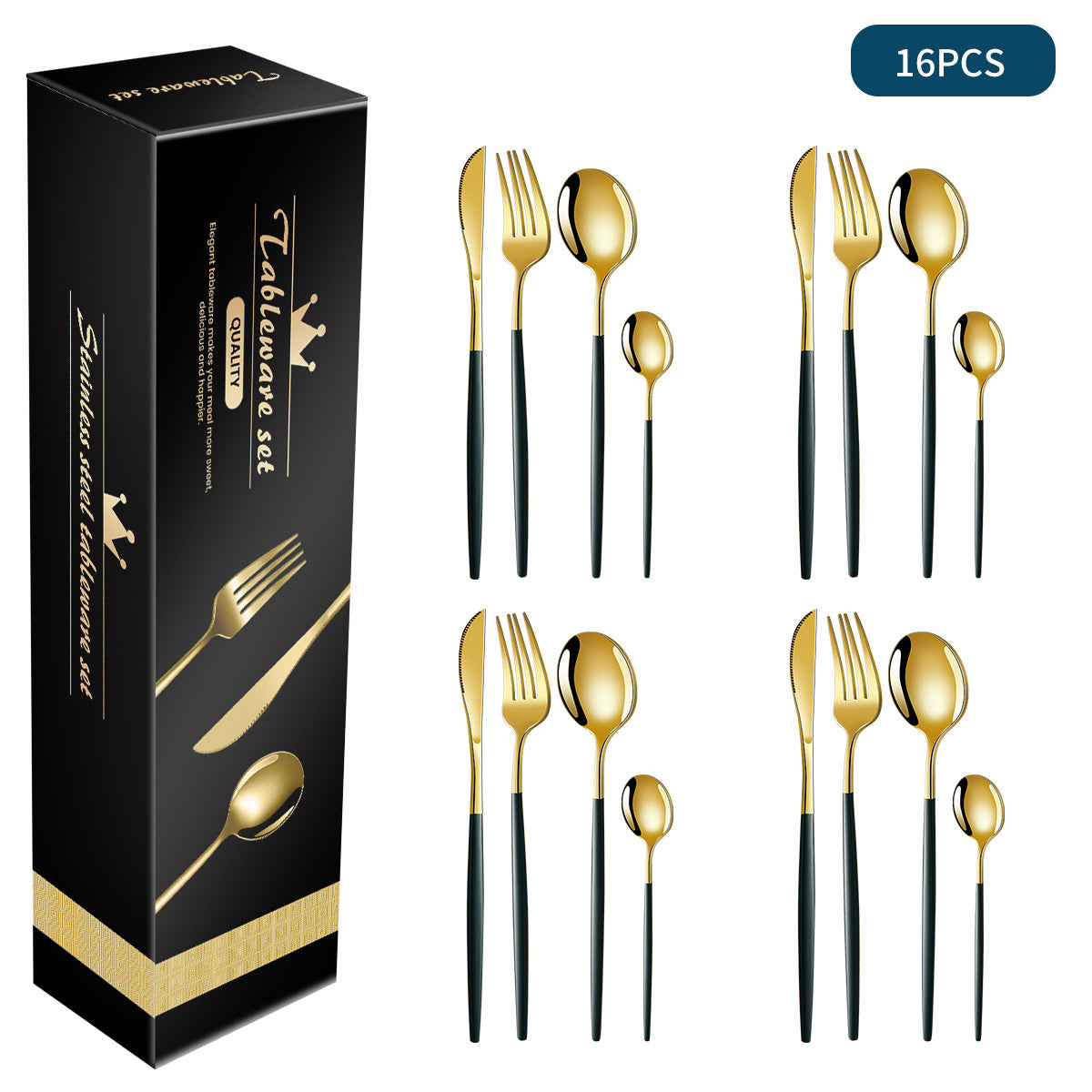 Green And Gold Patchwork Colours 410 Stainless Steel 16-Piece Flatware Set  Elegant Dinnerware with Knife Fork Spoon for 4 People