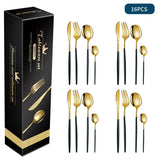 Green And Gold Patchwork Colours 410 Stainless Steel 16-Piece Flatware Set  Elegant Dinnerware with Knife Fork Spoon for 4 People