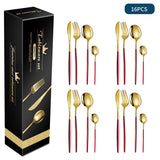 Red And Gold Patchwork Colours 410 Stainless Steel 16-Piece Flatware Set - Elegant Dinnerware with Knife Fork Spoon for 4 People