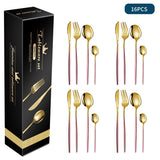 Pink And Gold Patchwork Colours 410 Stainless Steel 16-Piece Flatware Set - Elegant Dinnerware with Knife Fork Spoon for 4 People