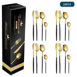Black And Gold Patchwork Colours 410 Stainless Steel 16-Piece Flatware Set - Elegant Dinnerware with Knife Fork Spoon for 4 People