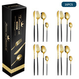 Black And Gold Patchwork Colours 410 Stainless Steel 16-Piece Flatware Set - Elegant Dinnerware with Knife Fork Spoon for 4 People