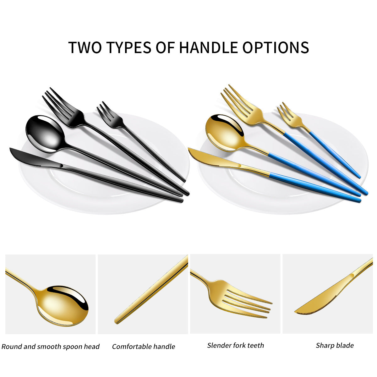 Black And Gold Patchwork Colours 410 Stainless Steel 16-Piece Flatware Set - Elegant Dinnerware with Knife Fork Spoon for 4 People