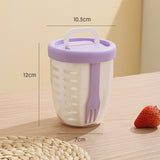 2 Pcs Purple Portable Leakproof Fruit and Salad Storage Box with Draining Function, Sealed Fresh-Keeping Bento Lunch Box with Fork, AS+PP+Silicone