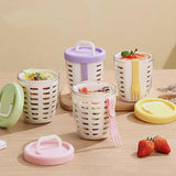 2 Pcs Pink Portable Leakproof Fruit and Salad Storage Box with Draining Function, Sealed Fresh-Keeping Bento Lunch Box with Fork, AS+PP+Silicone Material - 45-Degree Angle