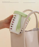 2 Pcs Green Portable Leakproof Fruit and Salad Storage Box with Draining Function, Sealed Fresh-Keeping Bento Lunch Box with Fork, AS+PP+Silicone Material - 45-Degree Angle