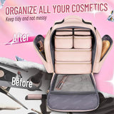 Pink 4-in-1 Travel Cosmetic Organizer Bag with Detachable Polyester Storage Boxes and Jewelry Roll, Multiple Compartments, Portable Makeup Bag - 45-Degree Angle